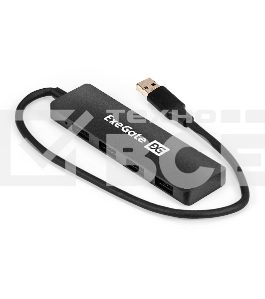 Хаб USB (концентратор) 4-в-1 ExeGate DUB-4P/3 (кабель-адаптер USB3.0 --> 4xUSB3.0, Plug&Play, черный)