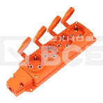 Розетка (колодка) Rexant влагозащищенная с крышкой 4 гнезда COMPACT, с/з, 16А, IP54, каучук, оранжевый, фото 1