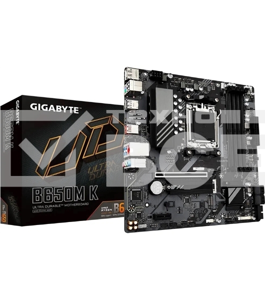 Материнская плата GIGABYTE B650M K, AM5, AMD B650, 4xDDR5, 4xSATA, 2xM.2, 1xPCIe 4.0 x16, 1xPCIe x1, 1xHDMI, 1xDP, 1x2.5Gb LAN, 1xUSB 3.2 Gen 2, 2xUSB 3.2 Gen 1, 4xUSB 2.0, 3x3.5 мм, 7.1, micro-ATX