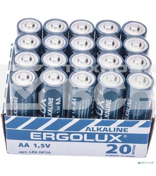 Элемент питания алкалиновый AA/LR6 1.5В Alkaline BP-20 ПРОМО (уп.20шт) Ergolux 14675