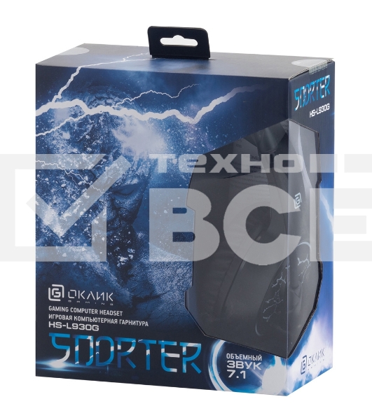 Наушники с микрофоном Oklick HS-L930G SNORTER черный/синий 2м мониторные USB оголовье (HS-L930G)