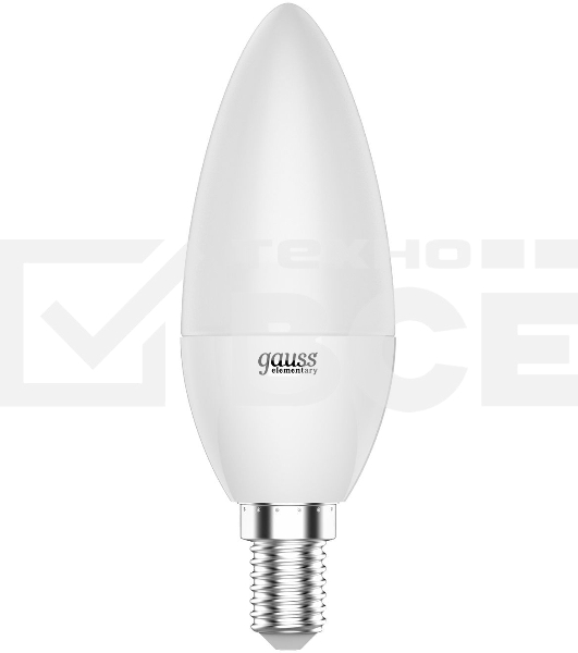 Лампа светодиодная Gauss Elementary 6Вт цок.: E14 свеча 220B 3000K св. свеч. бел. теп. C37 (упак.: 10 шт) (33116)