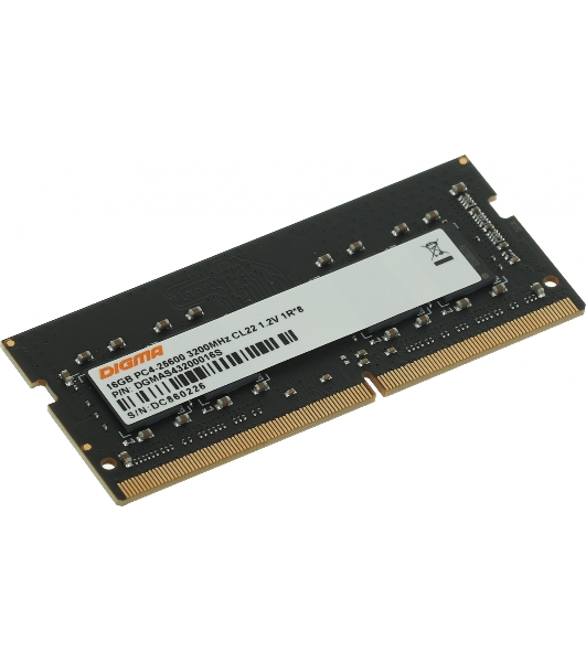 Оперативная память Digma DDR4 16GB 3200MHz DGMAS43200016S RTL PC4-25600 CL22 SO-DIMM 260-pin 1.2В single rank