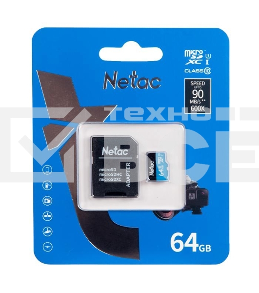 Флеш карта microSDHC 64GB Netac P500 <NT02P500STN-064G-R> (с SD адаптером) 80MB/s