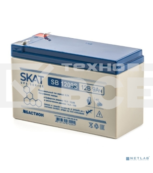 АКБ свинцово-кислотная SKAT SB 1209S тип AGM 12V 9Ач I зар. 2,6 А (ножевые клеммы) (8970)