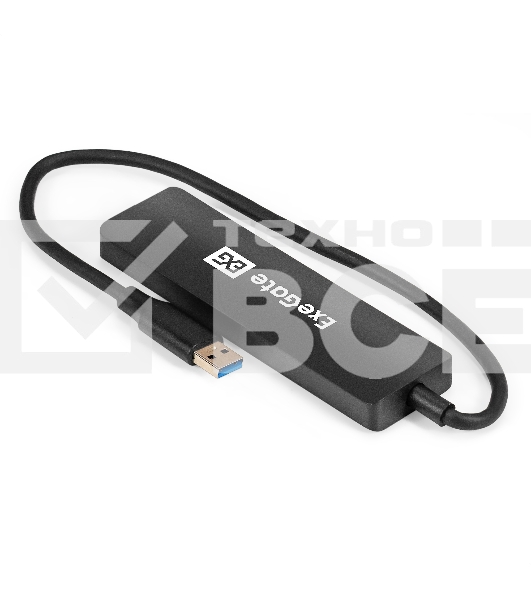 Хаб USB (концентратор) 4-в-1 ExeGate DUB-4P/3 (кабель-адаптер USB3.0 --> 4xUSB3.0, Plug&Play, черный)
