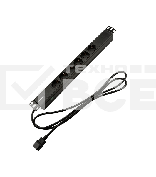 Блок распределения питания Rexant для 19' шкафов, горизонтальный, 6 розеток СЕЕ 7/4, 10A, без выкл, алюм корп, шнур 2м, вилка C14