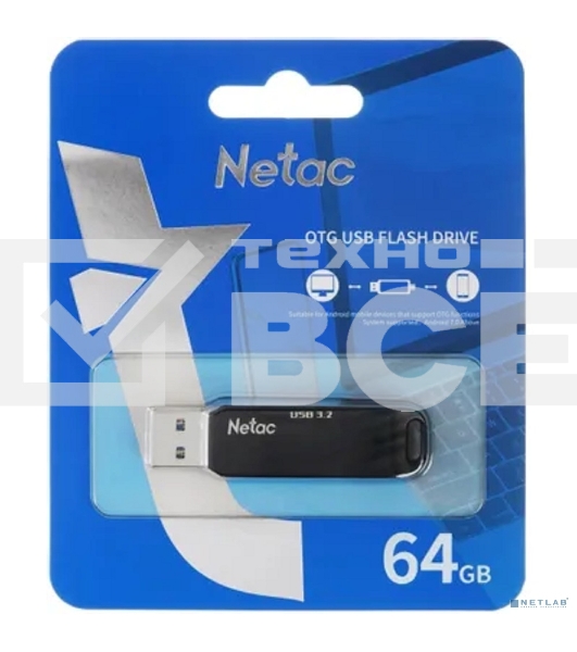 Флешка USB Netac US11 черный 64Gb USB Type-A + USB Type-C, metal/plastic case