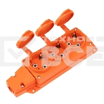 Розетка (колодка) Rexant влагозащищенная с крышкой 3 гнезда COMPACT, с/з, 16А, IP54, каучук, оранжевый, фото 1