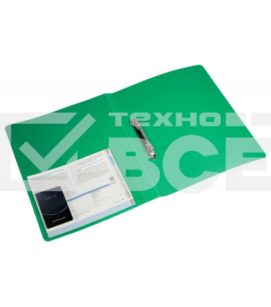 Папка на 2-х кольцах Бюрократ -0818/2RGRN A4, пластик, 0.7мм корешок 18мм, внутренний и торцевой карман, зеленый