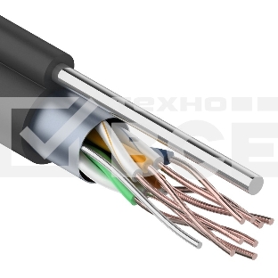 Кабель витая пара F/UTP, категория 5e, PE, 4PR, 24AWG, внешний, черный, с тросом, 305 м