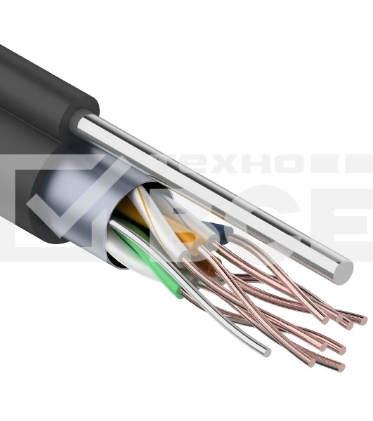 Кабель витая пара F/UTP, категория 5e, PE, 4PR, 24AWG, внешний, черный, с тросом, 305 м