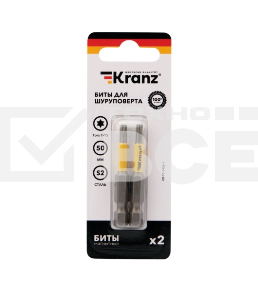 Бита для шуруповерта KRANZ Torx T15х50 мм (2 шт./уп.)