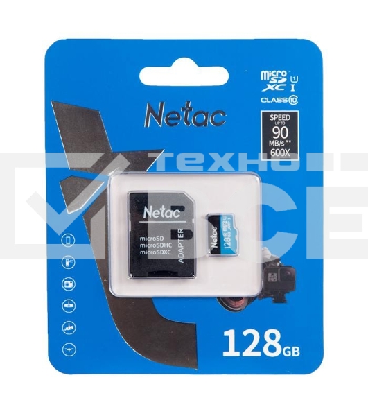 Флеш карта MicroSDXC 128GB Netac Class 10 UHS-I U1 P500 Standart + адаптер [NT02P500STN-128G-R]