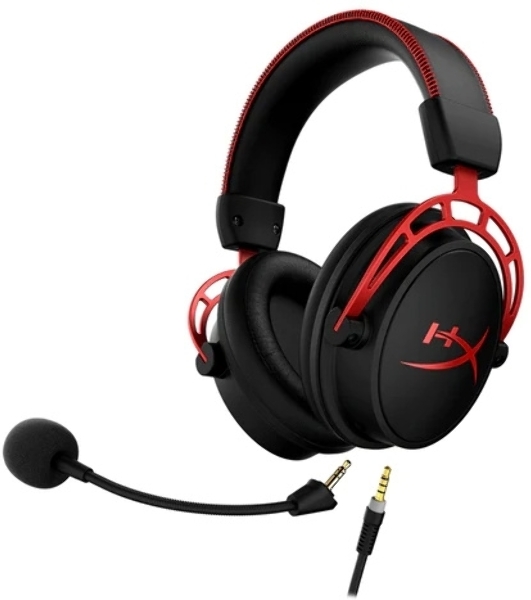 Гарнитура HyperX Cloud Alpha чёрный-красный, проводная, 2 x 3.5 мм, съёмный микрофон с шумоподавлением, регулятор громкости на кабеле