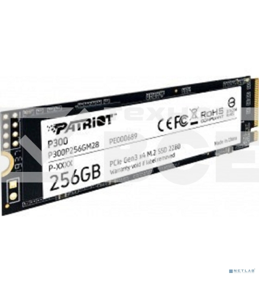 Накопитель SSD Patriot P300, 256GB, PCIe 3.0 x4, M.2 2280, NVMe, R/W 1700/1100