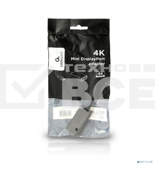 Переходник miniDisplayPort -> DisplayPort, Cablexpert A-mDPM-DPF4K-01, 4K, 20M/20F, длина 16см, черный, пакет