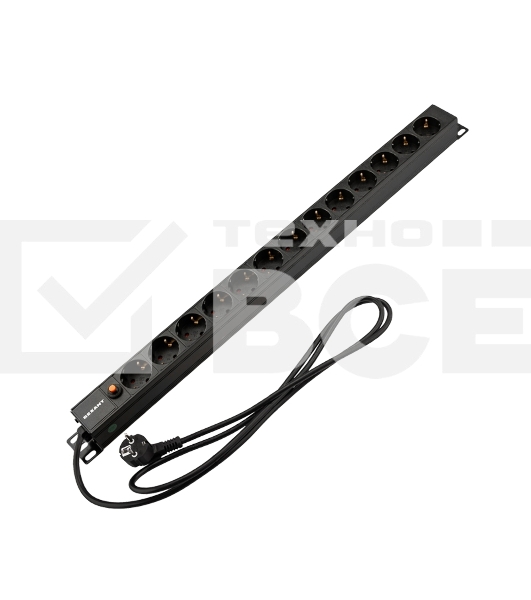 Блок распределения питания Rexant для 19' шкафов, вертикальный, 13 розеток СЕЕ 7/4, 16A, фильтр, без выкл, алюм корп, шнур 2м, вилка СЕЕ 7/7