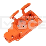 Розетка (колодка) Rexant влагозащищенная с крышкой 2 гнезда COMPACT, с/з, 16А, IP54, каучук, оранжевый, фото 1