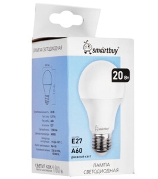 Светодиодная (LED) Лампа Smartbuy-A60-20W/4000/E27 (SBL-A60-20-40K-E27)
