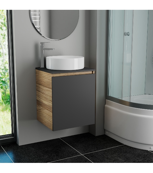 Тумба Bau Dream Blackwood 50 графит, раковина BAU Dream круглая D41, смеситель для раковины высокий Hotel Still, нержавеющая сталь