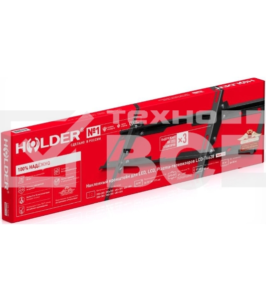 Кронштейн Holder LCD-T6628-B черный Диагональ: от 32-70. до 45кг. от стены: 57мм. Угол наклона:+2⁰ + 15⁰, Поворот:0⁰ Vesa  600*400, 400*400, 400*200, 400*300, 300*300, 200*300, 200*200, 100*100