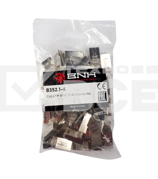 Разъём BNH, RJ45, кат. 6, экр., обжимной, для кабеля, 100 шт, цвет: прозрачный