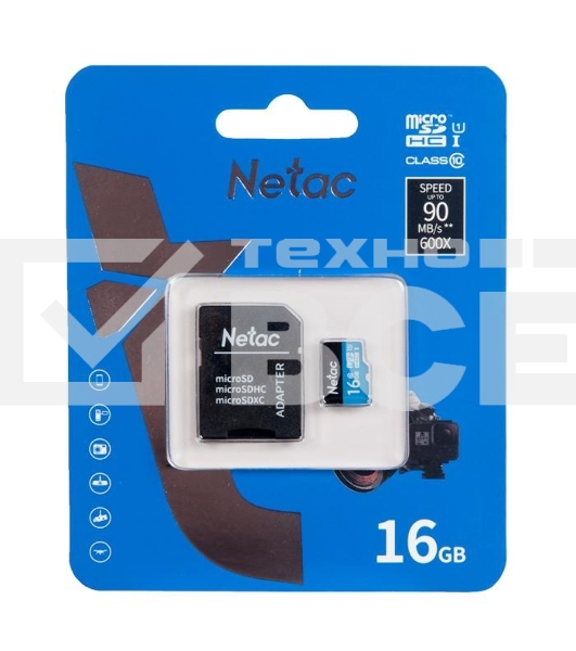 Флеш карта microSDHC 16GB Netac P500 <NT02P500STN-016G-R> (с SD адаптером) 80MB/s