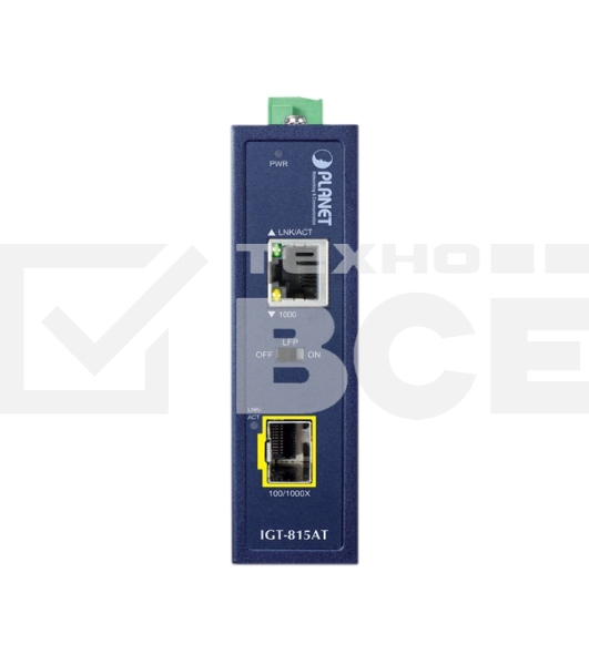 Медиаконвертор PLANET IGT-815AT IP30 Compact size Industrial 100/1000BASE-X SFP to 10/100/1000BASE-T Media Converter (-40 to 75 C, LFP Supported)