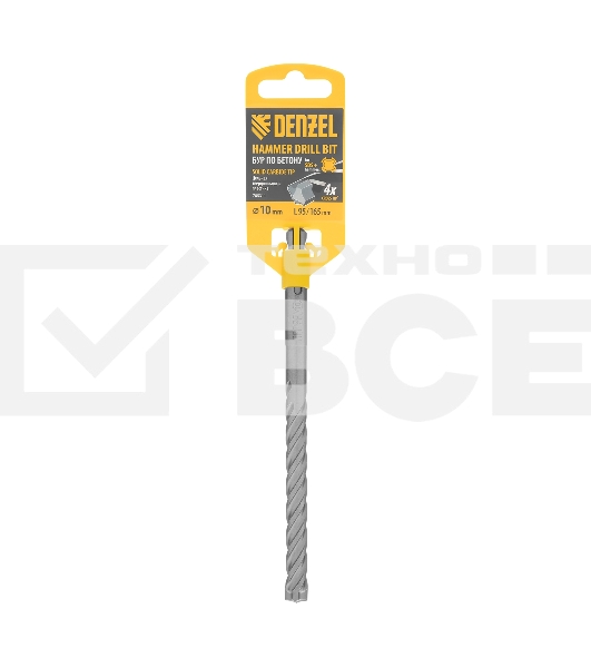 Бур по бетону Denzel цельная крестовая пластина, 10x165 мм, SDS PLUS