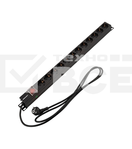 Блок распределения питания Rexant для 19' шкафов, вертикальный, 12 розеток СЕЕ 7/4, 16A, выкл, алюм корп, шнур 2м, вилка СЕЕ 7/7