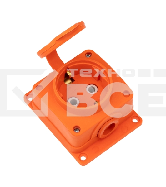 Розетка (колодка) Rexant влагозащищенная с крышкой 1 гнездо COMPACT, с/3, 16А, IP54, каучук, оранжевый