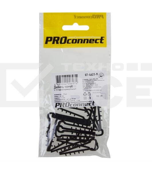 Дюбель-хомут PROconnect 5-10, черный, прямоугольный, 10 шт.