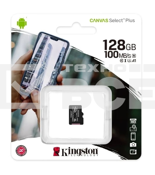 Флеш карта Kingston 128GB micSDXC Canvas Select Plus 100R A1 C10 Single Pack w/o ADP EAN: 740617299076