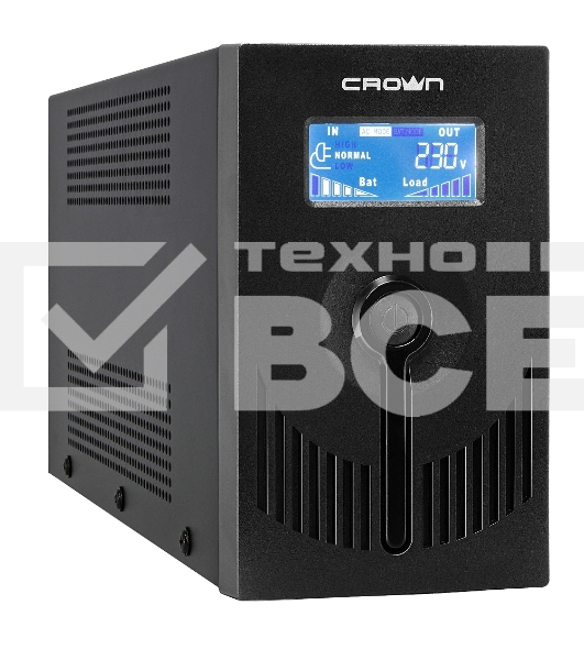 Источник бесперебойного питания CROWN Line Intractive CMU-SP650EURO LCD USB 650VA\390W, корпус металл, 1x12V/7AH, розетки 2*EURO+3*IEC, трансформатор AVR 140-290V, LCD-дисплей, съёмный кабель 1.2 м, порт RJ11/45, порт USB, защита: от перегрузки, от КЗ, от
