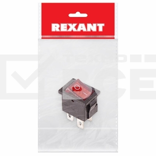 Выключатель клавишный 250V 6А (4с) ON-OFF красный  с подсветкой  Mini  (RWB-207, SC-768)  Rexant Индивидуальная упаковка 1 шт