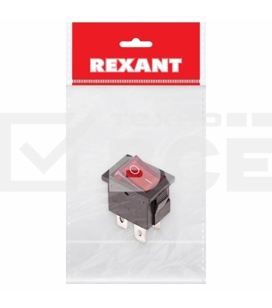 Выключатель клавишный 250V 6А (4с) ON-OFF красный  с подсветкой  Mini  (RWB-207, SC-768)  Rexant Индивидуальная упаковка 1 шт