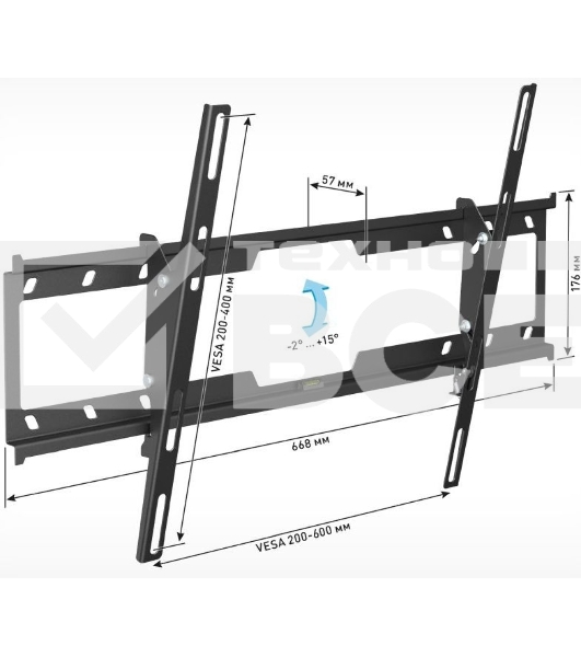 Кронштейн Holder LCD-T6628-B черный Диагональ: от 32-70. до 45кг. от стены: 57мм. Угол наклона:+2⁰ + 15⁰, Поворот:0⁰ Vesa  600*400, 400*400, 400*200, 400*300, 300*300, 200*300, 200*200, 100*100