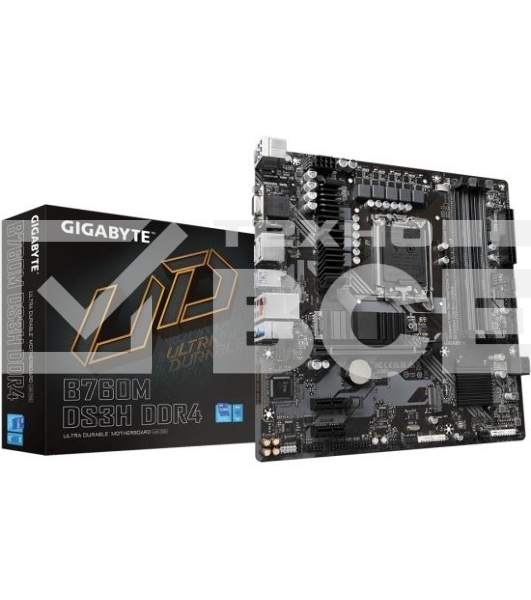 Материнская плата Gigabyte B760M DS3H DDR4, LGA 1700, Intel B760, 4xDDR4, 4xSATA, 2xM.2, 1xPCIe 4.0 x16, 2xPCIe x1, 1xHDMI, 1xDP, 1xVGA, 1x 2.5Gb LAN, 3xUSB-A 3.2 Gen 1, 1xUSB-C 3.2 Gen 2, 2xUSB-A 2.0, 3x3.5 мм, 7.1, mATX