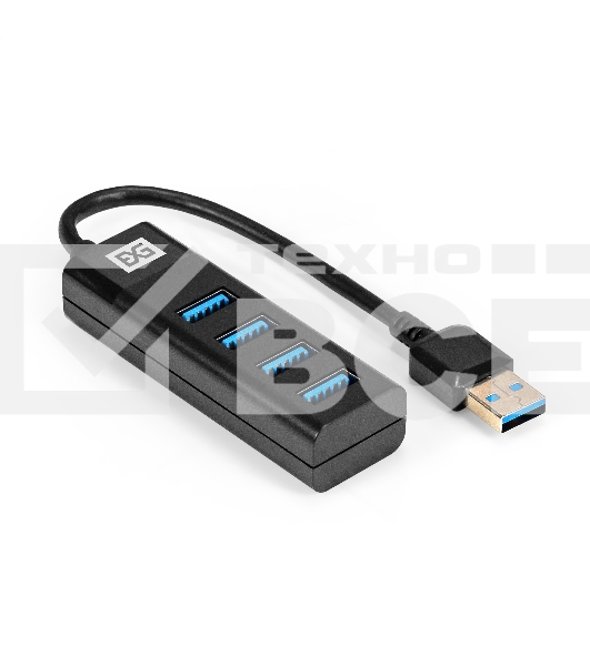 Хаб USB (концентратор) 4-в-1 ExeGate DUB-4TP (кабель-адаптер USB3.0 --> 4xUSB3.0, Plug&Play, черный)