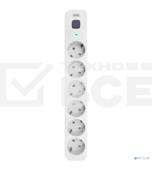 Сетевой фильтр Powercom SP-06W 3,0 м 3.0 м, 6 розеток, белый/серый, коробка