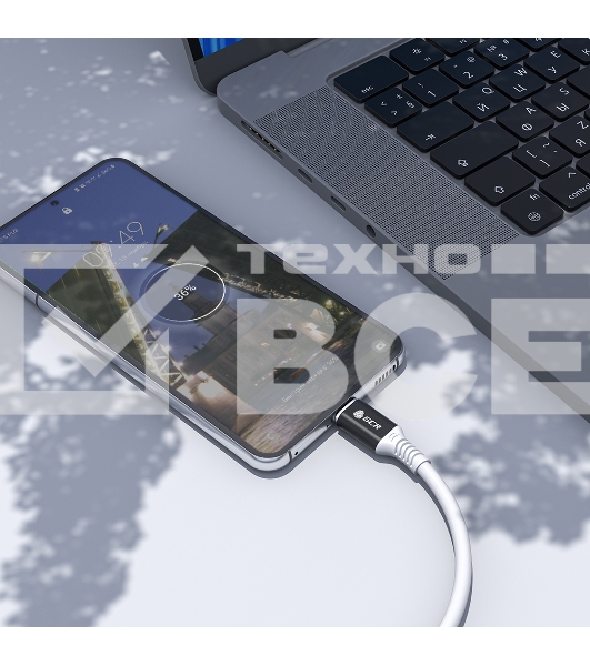 Кабель GCR 0.5m, TypeC POWER DELIVERY 60 W, 5A max, быстрая зарядка, белый TPE, AL case черный, белый ПВХ, 28/22 AWG, GCR-53655