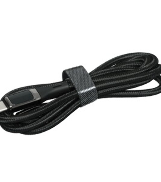 Кабель OLMIO GEEK, Type-C - Type-C, 60W, 1.2м, тканевая оплетка, LCD, черный