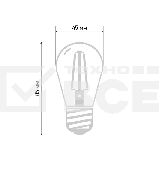 Ретро лампа Filament ST45 E27, 2W, 230В Теплая белая 3000K
