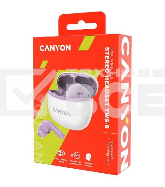 Наушники Canyon TWS-5 Bluetooth headset, with microphone Purple
