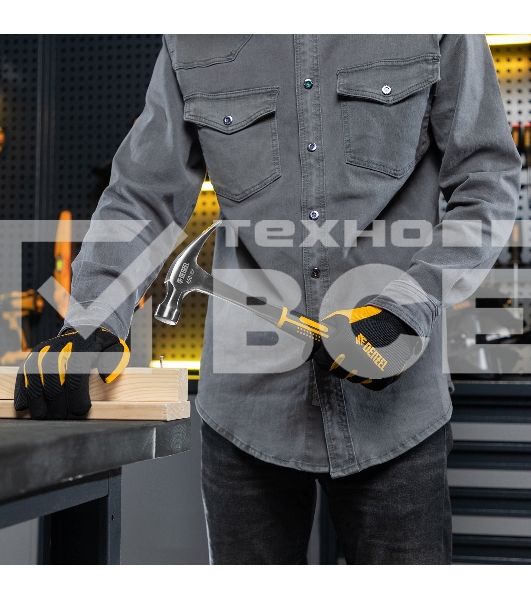 Молоток-гвоздодер Denzel 10423 450 г, цельнометаллический, двухкомпонентная рукоятка