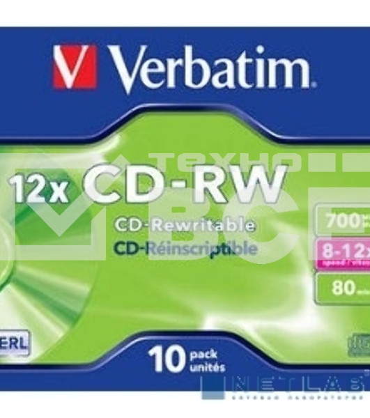 Диск CD-RW Verbatim 700Mb 12x Jewel case (10шт) (43148)