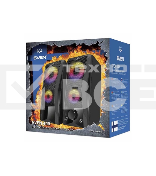 Колонки Sven 445, чёрный, USB, 2.0,2x3 Вт(RMS), подсветка