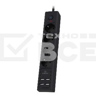 Сетевой фильтр Cablexpert Exnovo, EXN-4-U4-B-2, 4р, 16А, 4хUSB, 3.4A, 2м, ур.защиты 4+, черный, коробка