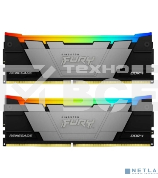 Оперативная память Kingston Fury Renegade, DDR4, 32GB (2x16GB), 3200MHz, CL16, с радиатором, RGB, серебристый/чёрный